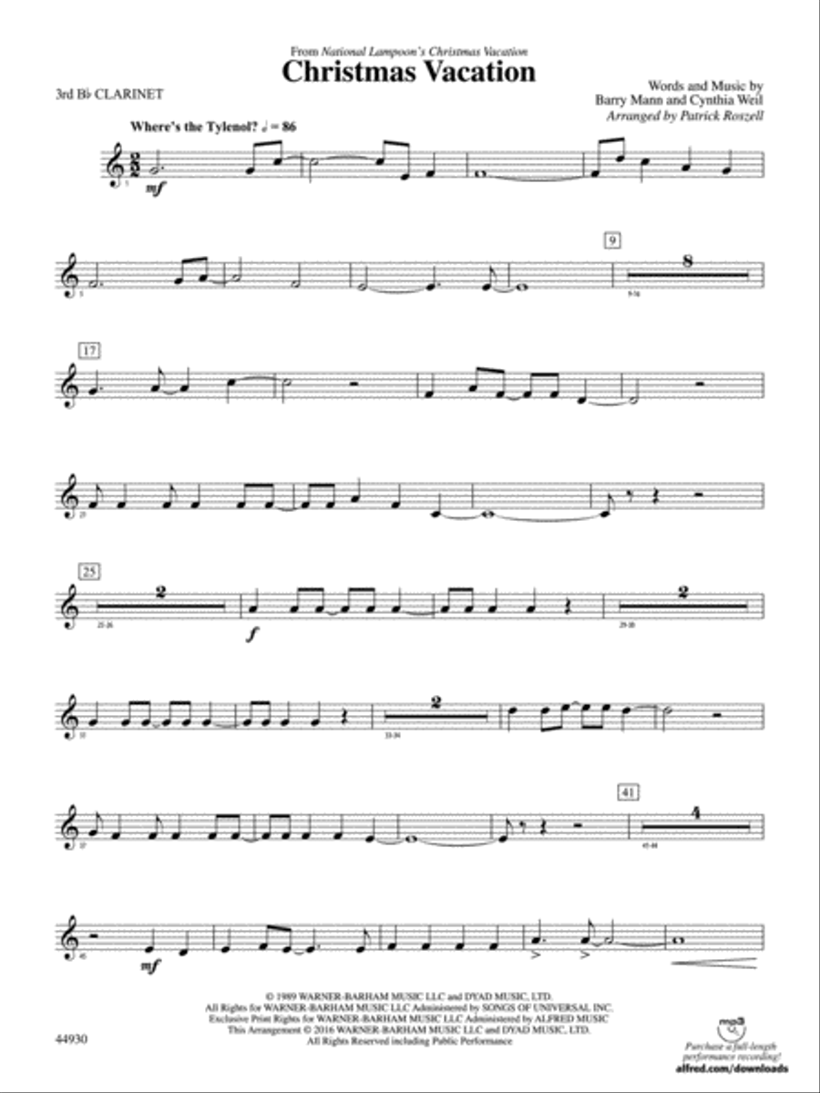 Book cover for Christmas Vacation: 3rd B-flat Clarinet