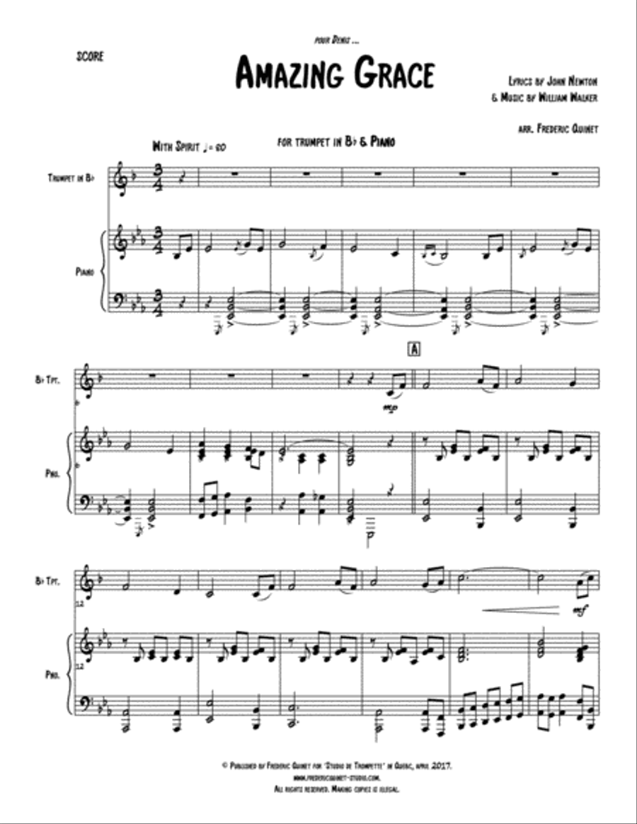 Amazing Grace for trumpet & piano Trumpet Solo scores gallery preview page 3