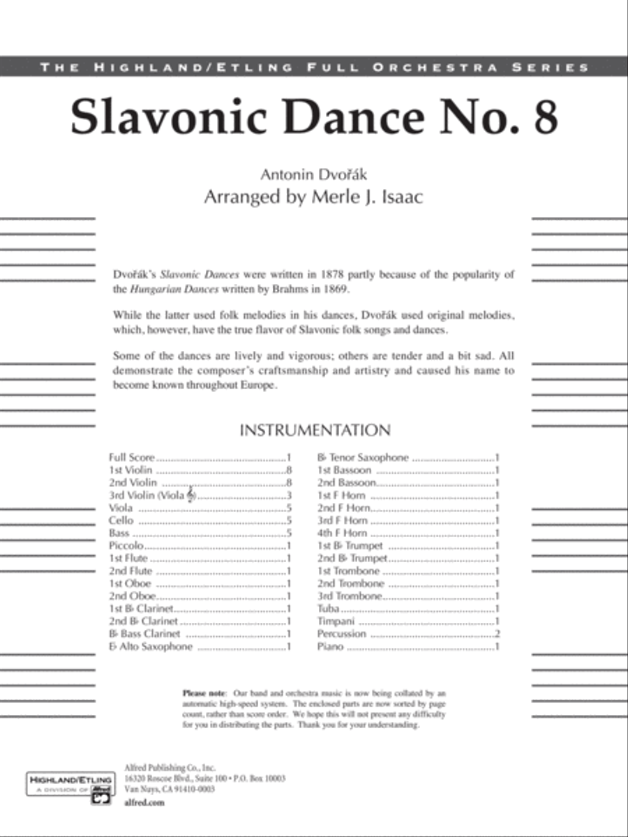 Slavonic Dance No. 8: Score Full Orchestra scores gallery preview page 1