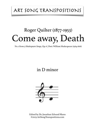 Book cover for QUILTER: Come away, Death (transposed to D minor)