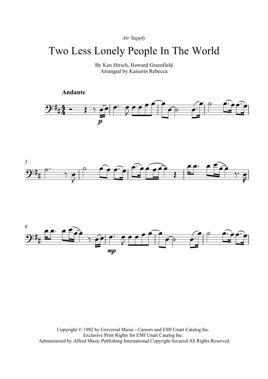 Two Less Lonely People In The World Cello Solo scores gallery preview page 1