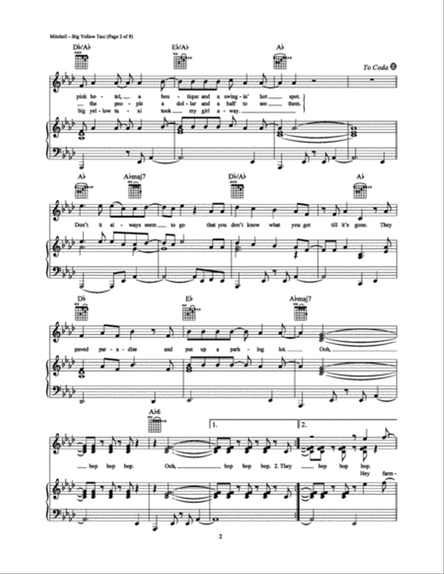 Big Yellow Taxi Big Yellow Taxi Piano, Vocal, Guitar scores gallery preview page 2