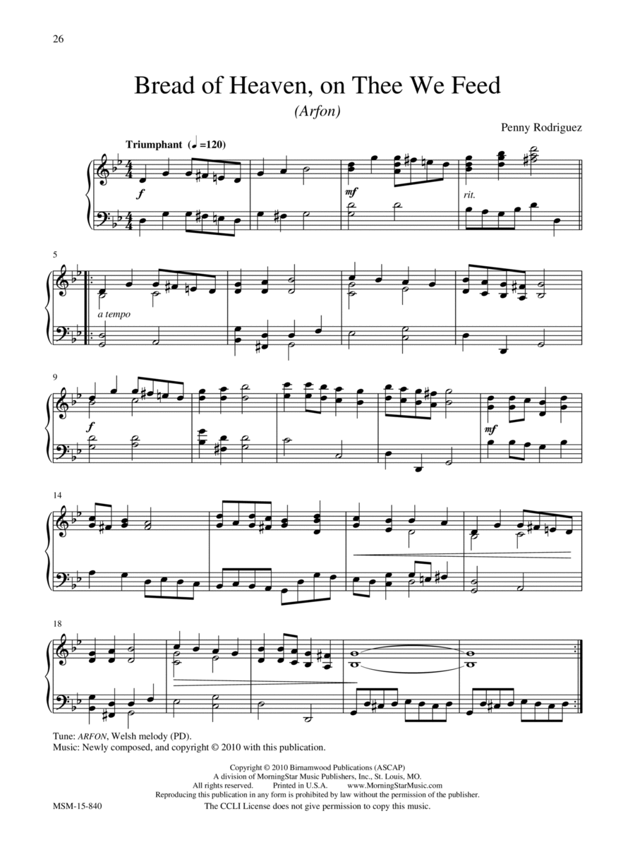 Bread of Heaven, on Thee We Feed Piano Solo scores gallery preview page 1