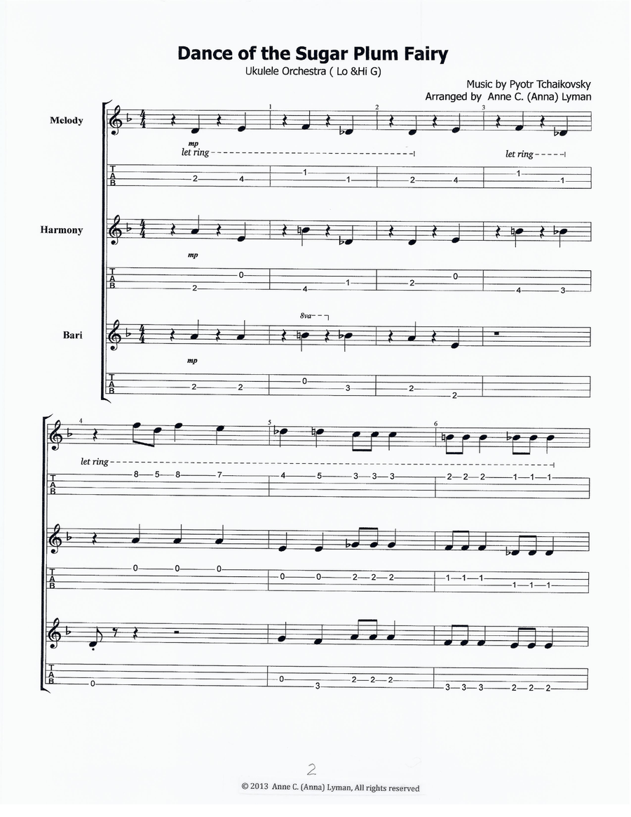 Dance Of The Sugar Plum Fairy - UKULELE ENSEMBLE / ORCHESTRA (Both C-Ukulele and Baritone), Opening Small Ensemble scores gallery preview page 3