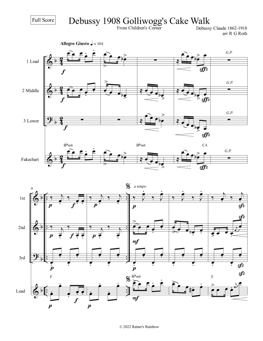 Debussy Golliwogs Cakewalk For Mixed Trio Debussy Golliwogs Cakewalk For Mixed Trio Small Ensemble scores gallery preview page 1