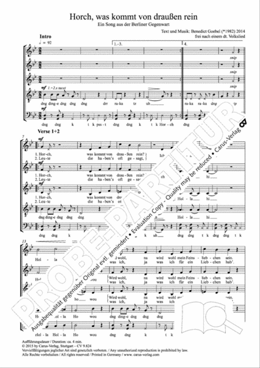 Horch, was kommt con draussn rein SSATB scores gallery preview page 6