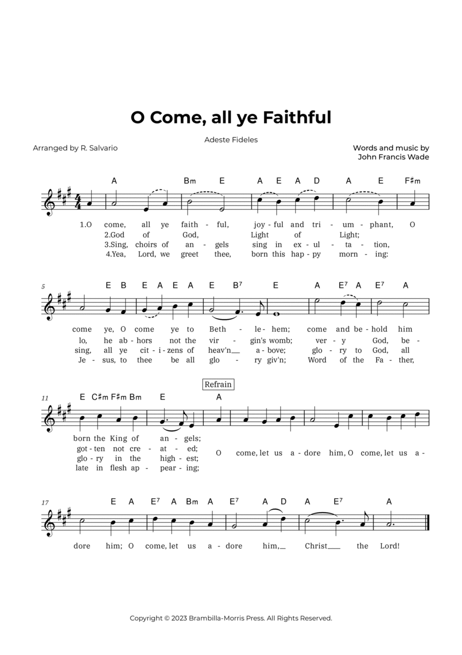 O Come, all ye Faithful - Adeste Fideles (Key of A Major) image number null