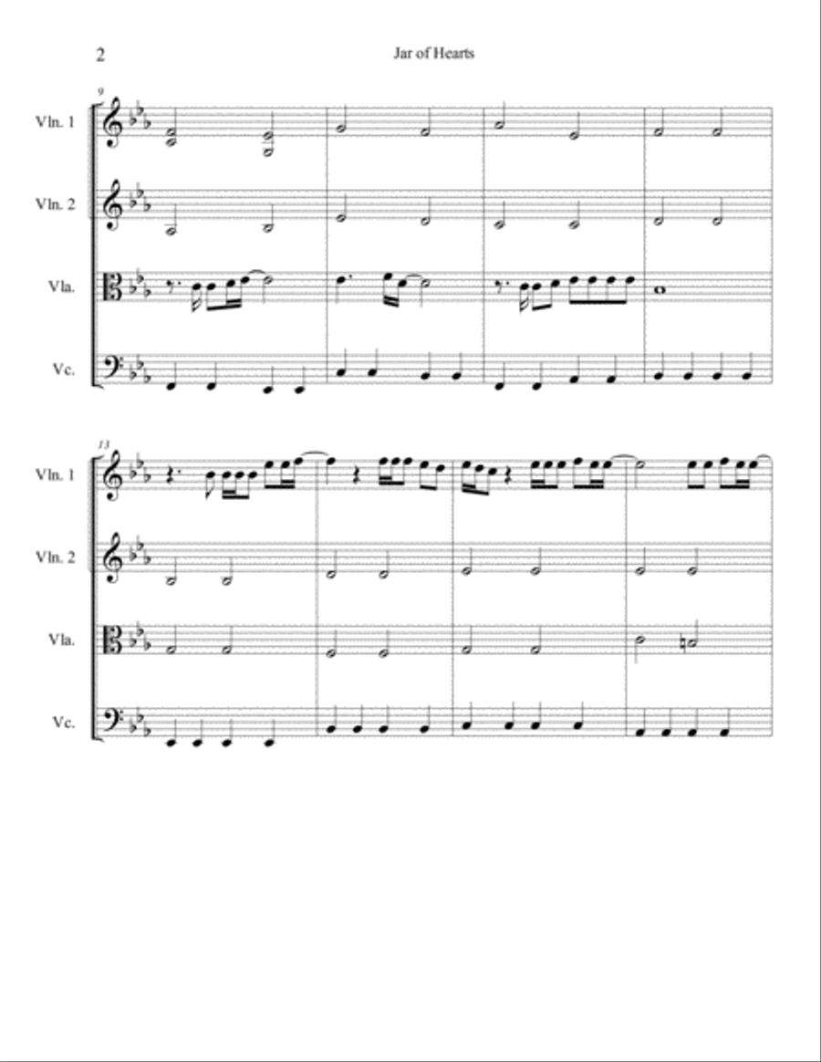 Jar Of Hearts String Quartet scores gallery preview page 2