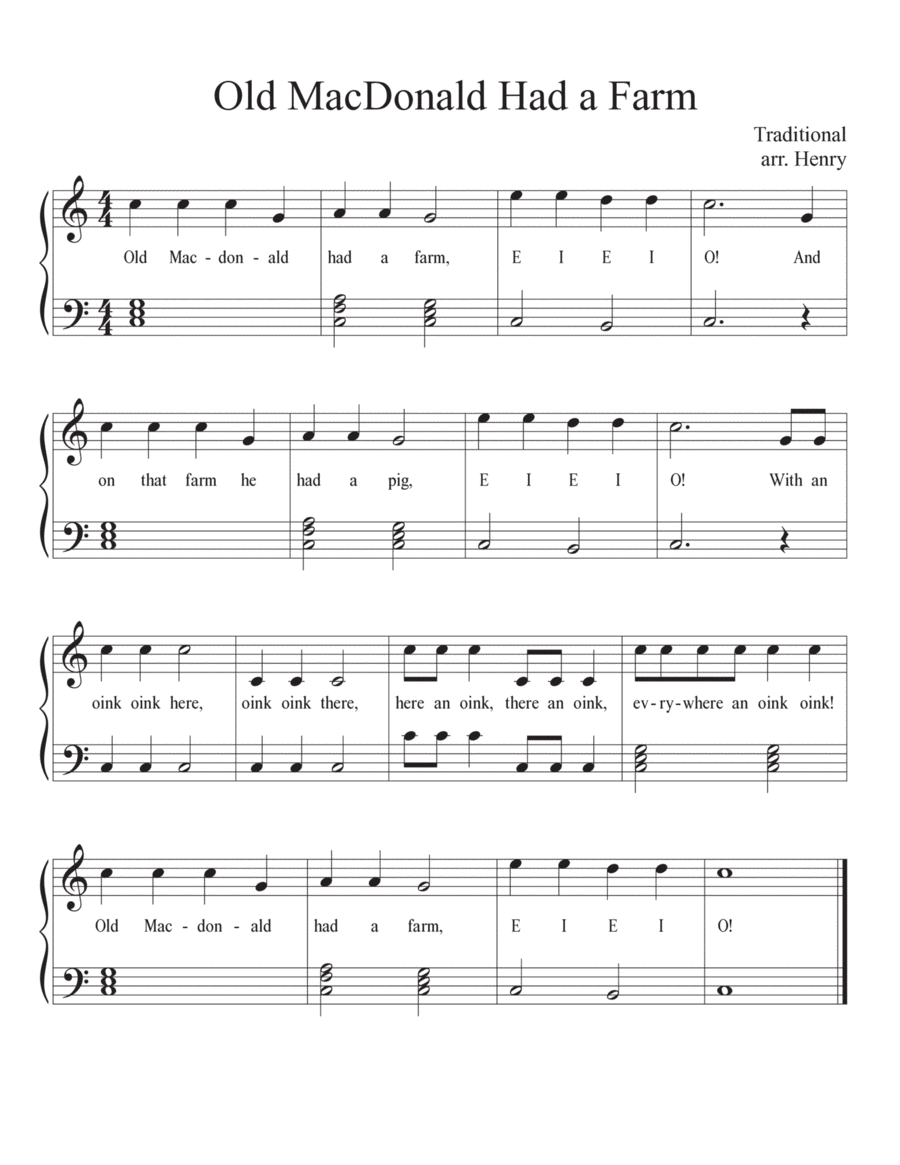 Old MacDonald Had a Farm (early intermediate/classroom piano) Voice scores gallery preview page 1