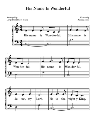 His Name Is Wonderful | Sunday School | EASY PIANO | LARGE PRINT