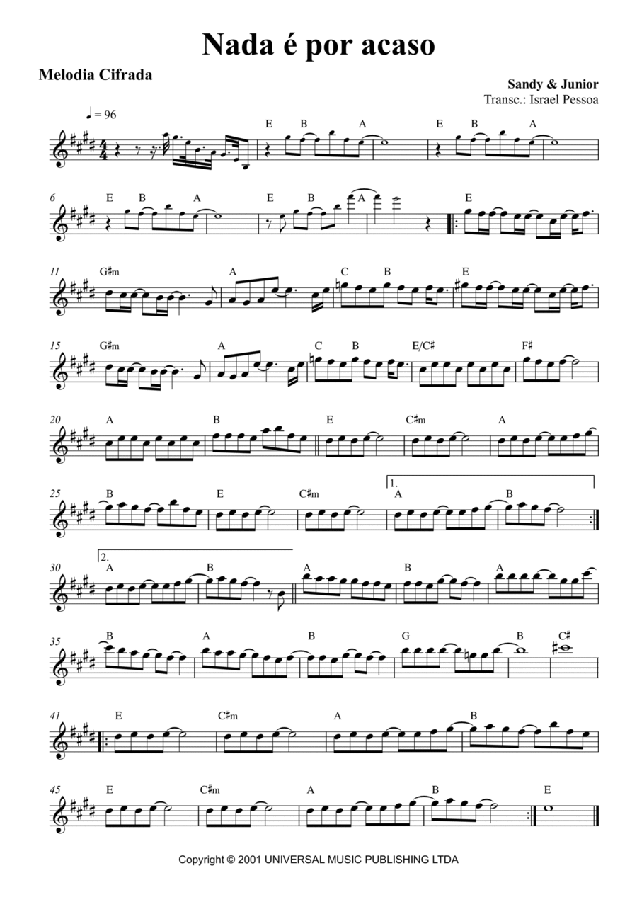 Nada E Por Acaso Piano, Vocal, Guitar scores gallery preview page 1