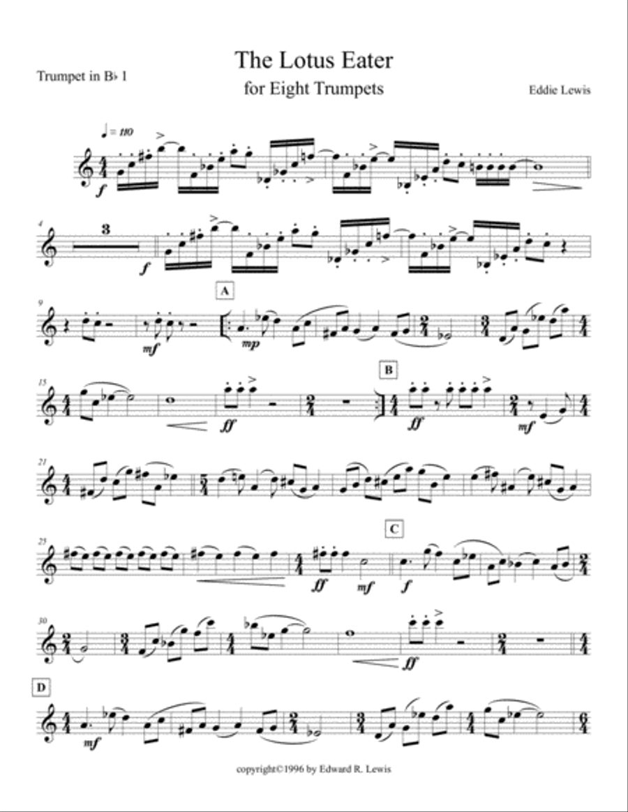 The Lotus Eater for Eight Trumpets by Eddie Lewis Brass Ensemble scores gallery preview page 2