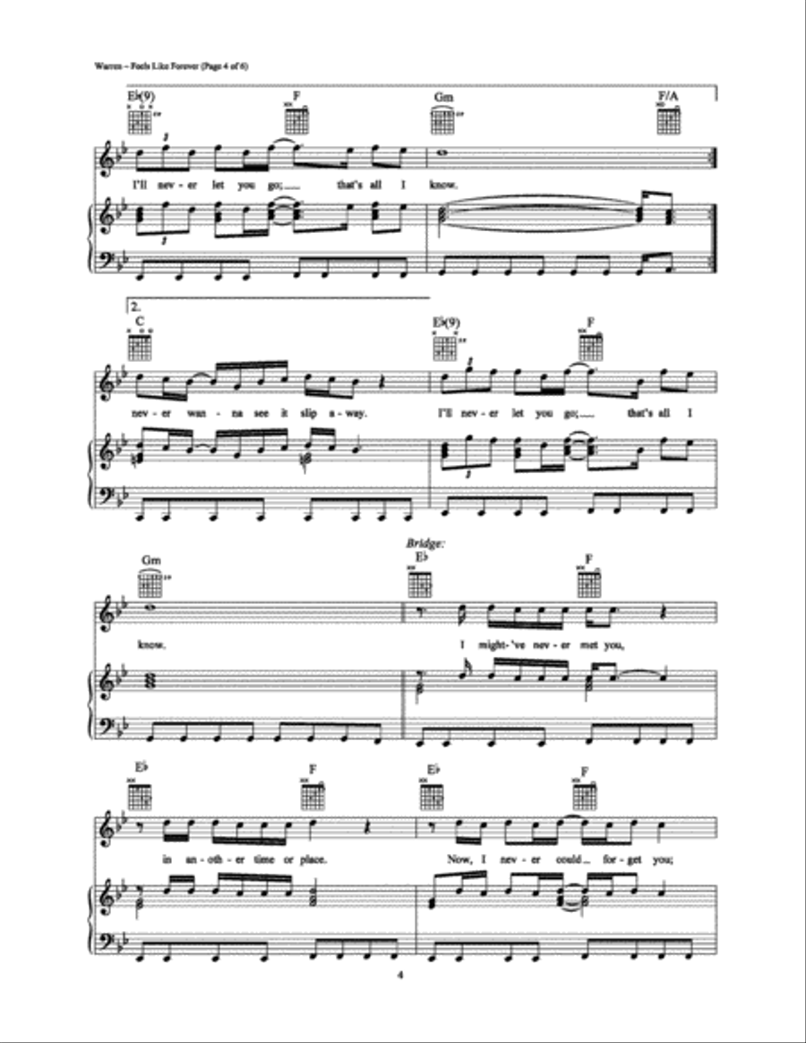 Feels Like Forever Piano, Vocal, Guitar scores gallery preview page 4