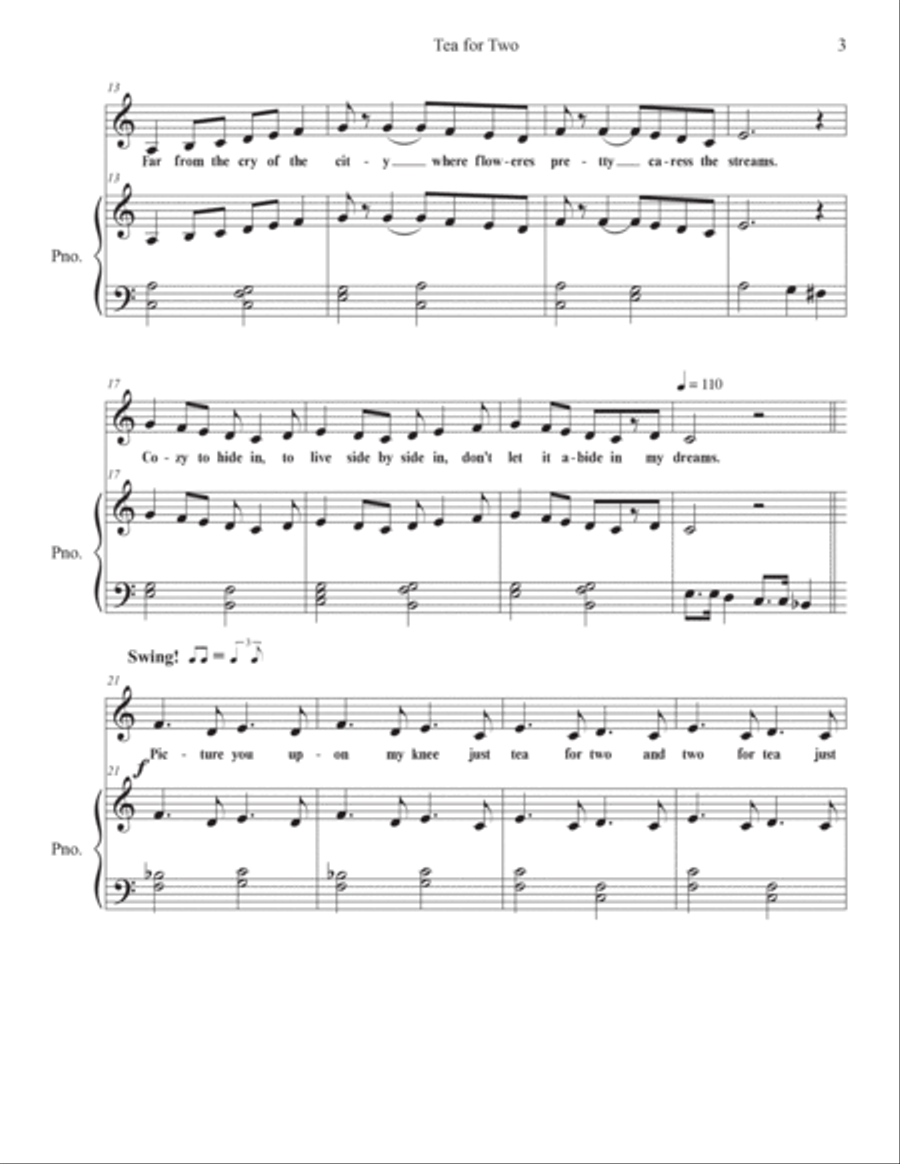 Tea for Two arranged for Vocal Solo with Piano Voice Solo scores gallery preview page 3