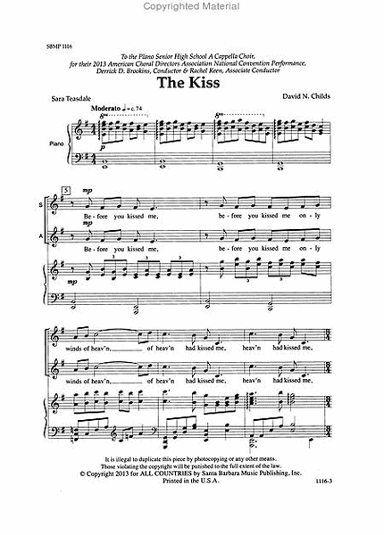 The Kiss - SATB Octavo image number null
