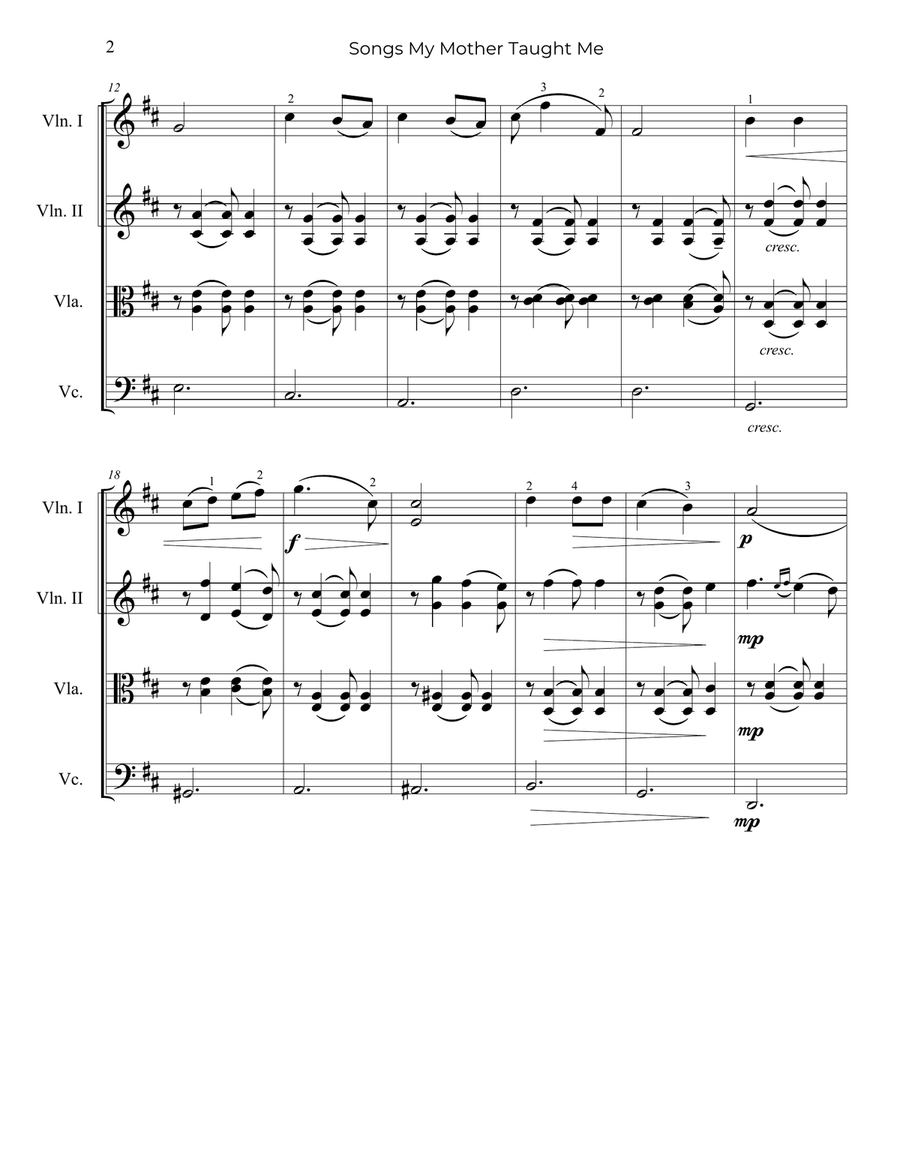 Dvořák: Songs My Mother Taught Me, Op.55 - String Quartet String Quartet scores gallery preview page 3