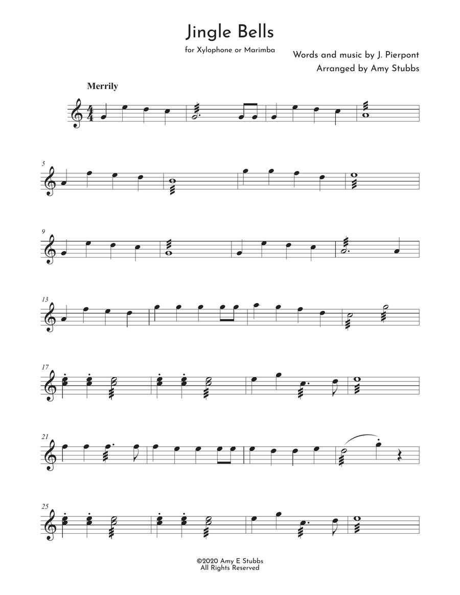 Jingle Bells for Marimba or Xylophone Percussion Ensemble scores gallery preview page 1