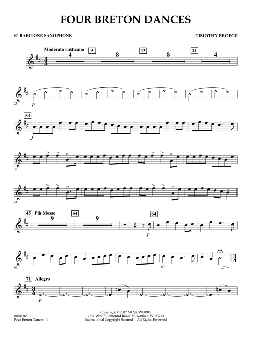 Four Breton Dances - Eb Baritone Saxophone Baritone Saxophone scores gallery preview page 1