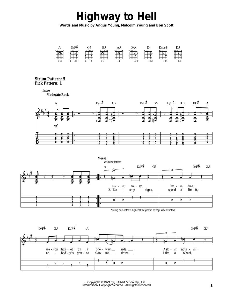 Highway To Hell Acoustic Guitar scores gallery preview page 1