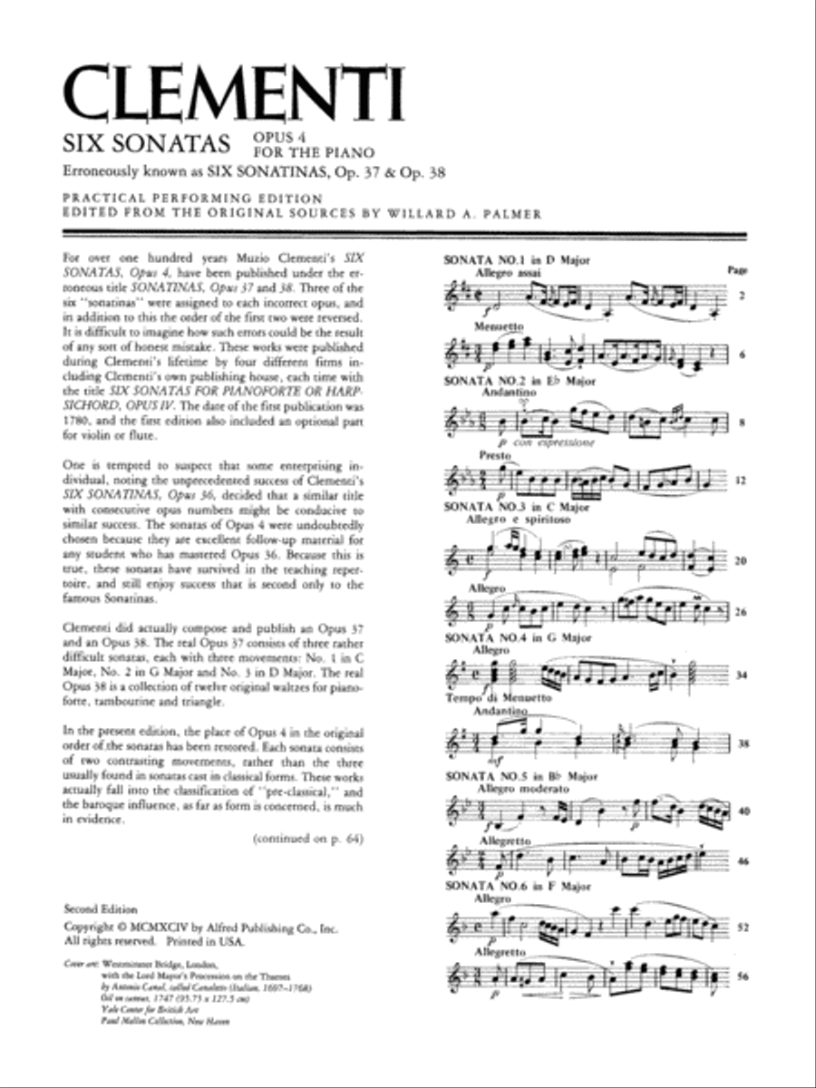 Clementi -- Six Sonatas, Op. 4 (Op. 37, 38) Piano Solo scores gallery preview page 2