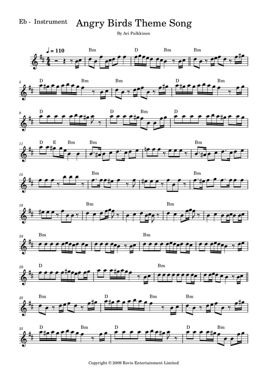 Angry Birds Theme Alto Saxophone scores gallery preview page 1