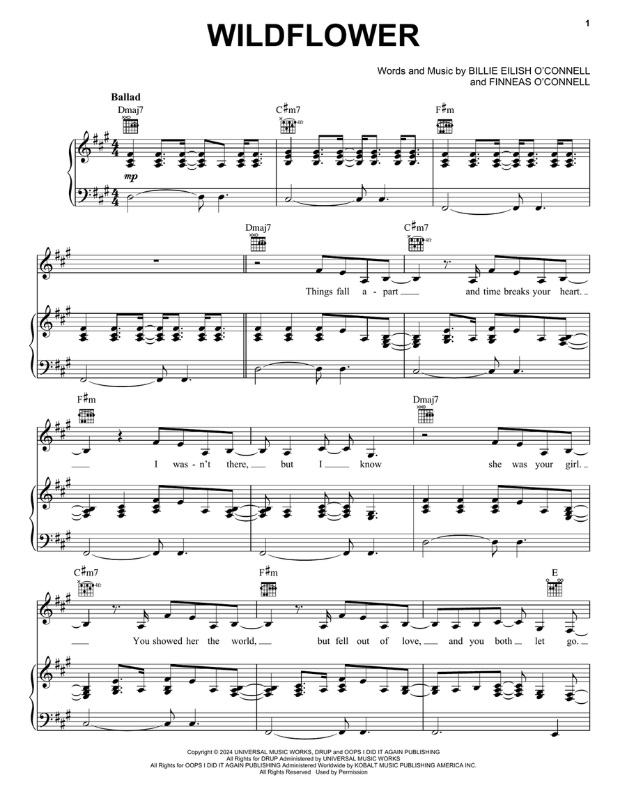 WILDFLOWER Piano, Vocal, Guitar scores gallery preview page 1