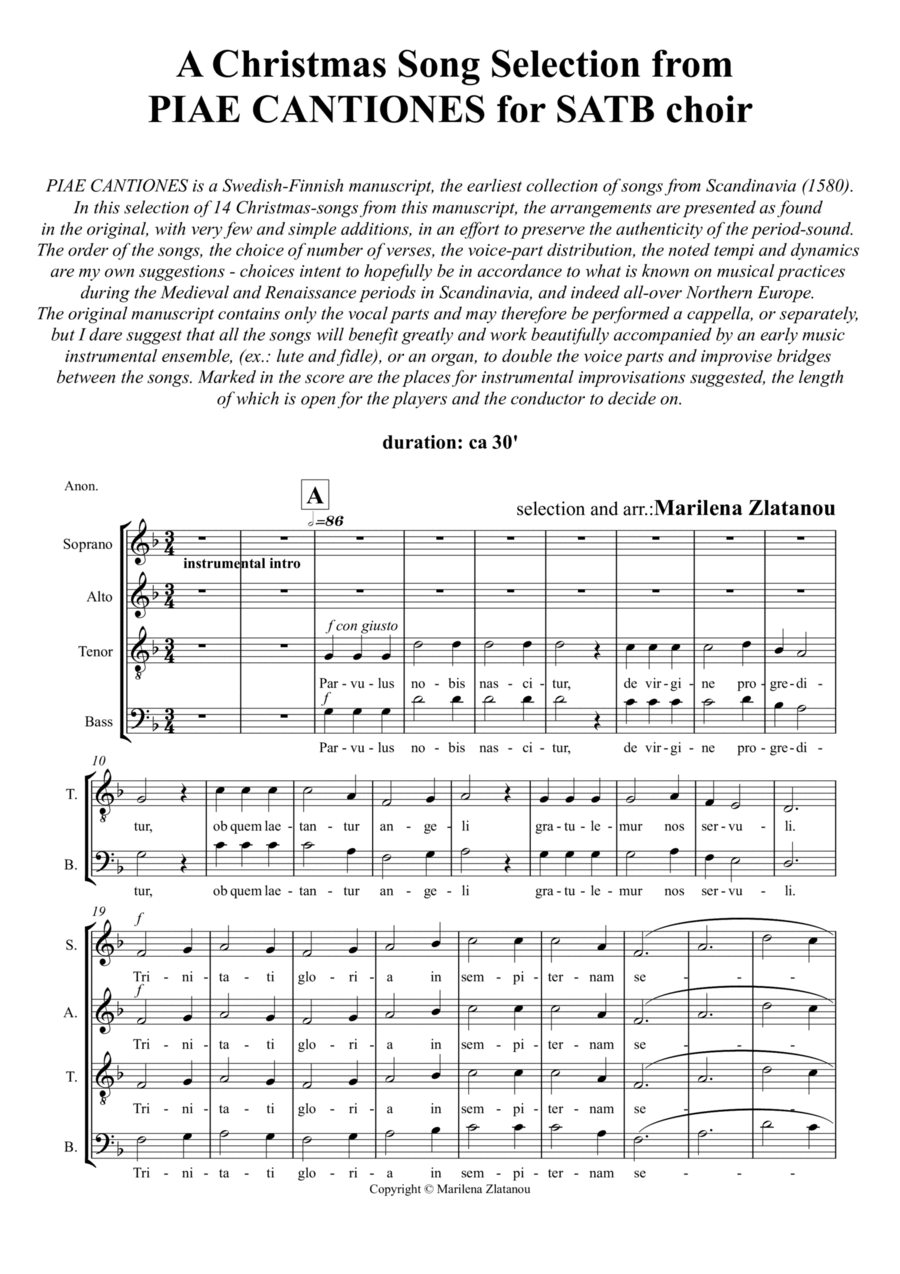 A Christmas Song Selection from PIAE CANTIONES 4-Part scores gallery preview page 1