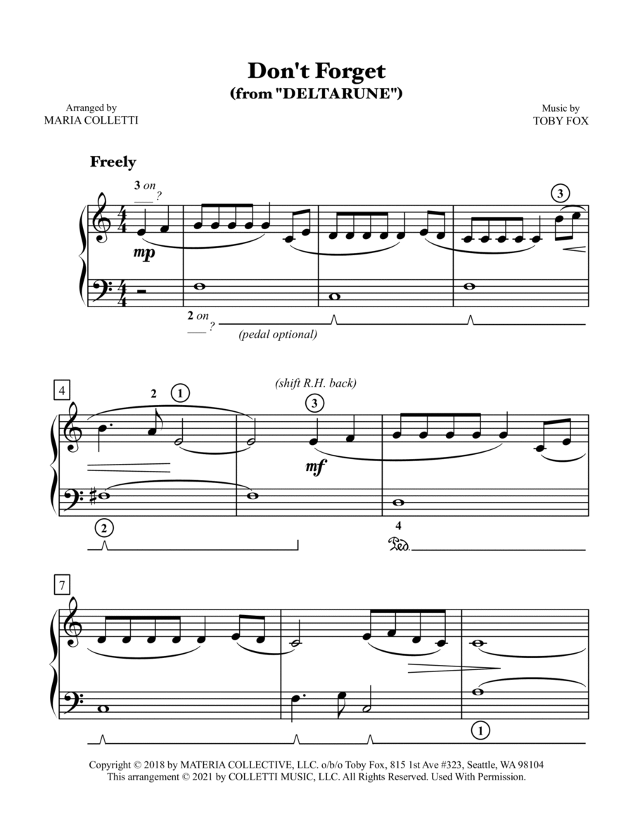 Don't Forget Easy Piano scores gallery preview page 1
