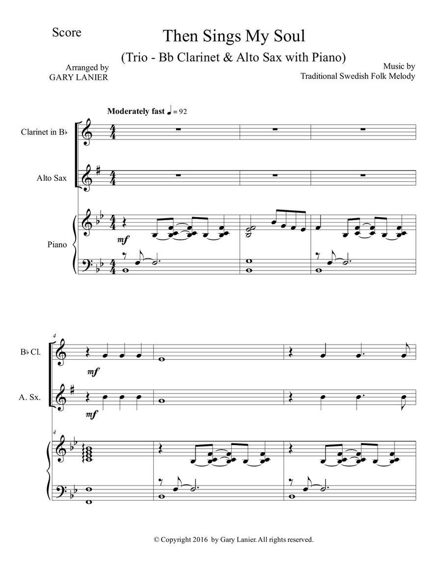 Trios for 3 GREAT HYMNS (Bb Clarinet & Alto Sax with Piano and Parts) Woodwind Duet scores gallery preview page 2