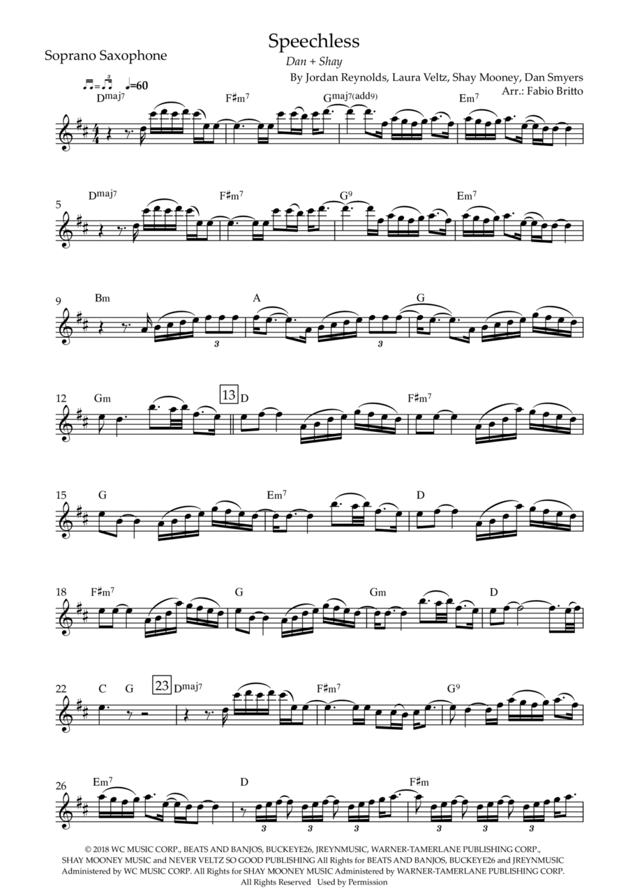 Speechless Soprano Saxophone scores gallery preview page 1