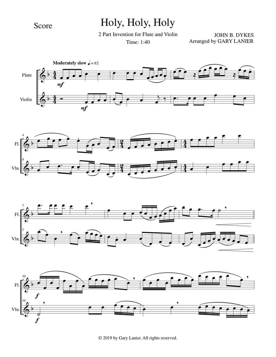 Holy, Holy, Holy (2 Part Invention for Flute and Violin) Flute scores gallery preview page 2