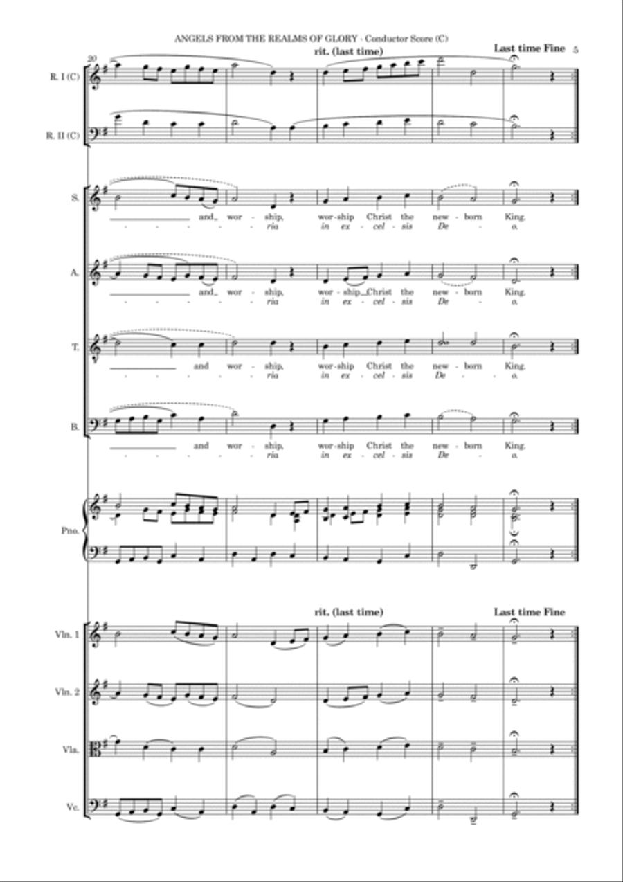 Angels From The Realms (Gloria & English refrain) – SATB, Str. 4tet & Piano with flexible wind SATB scores gallery preview page 5