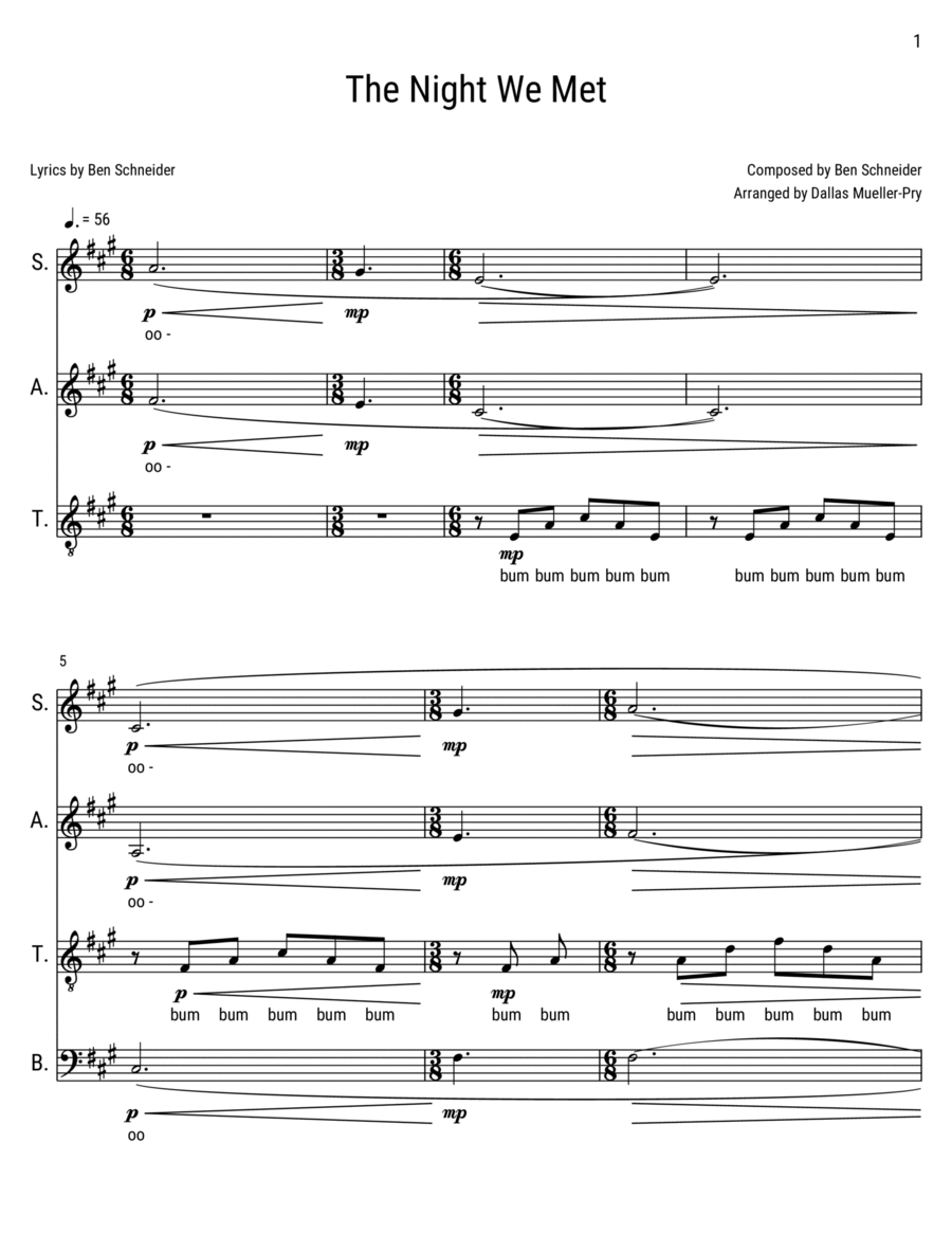 The Night We Met 4-Part scores gallery preview page 1