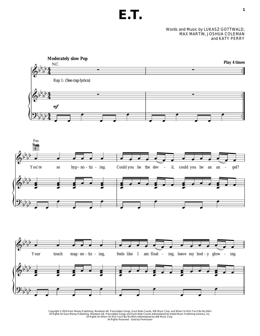E.T. E.T. Piano, Vocal, Guitar scores gallery preview page 1