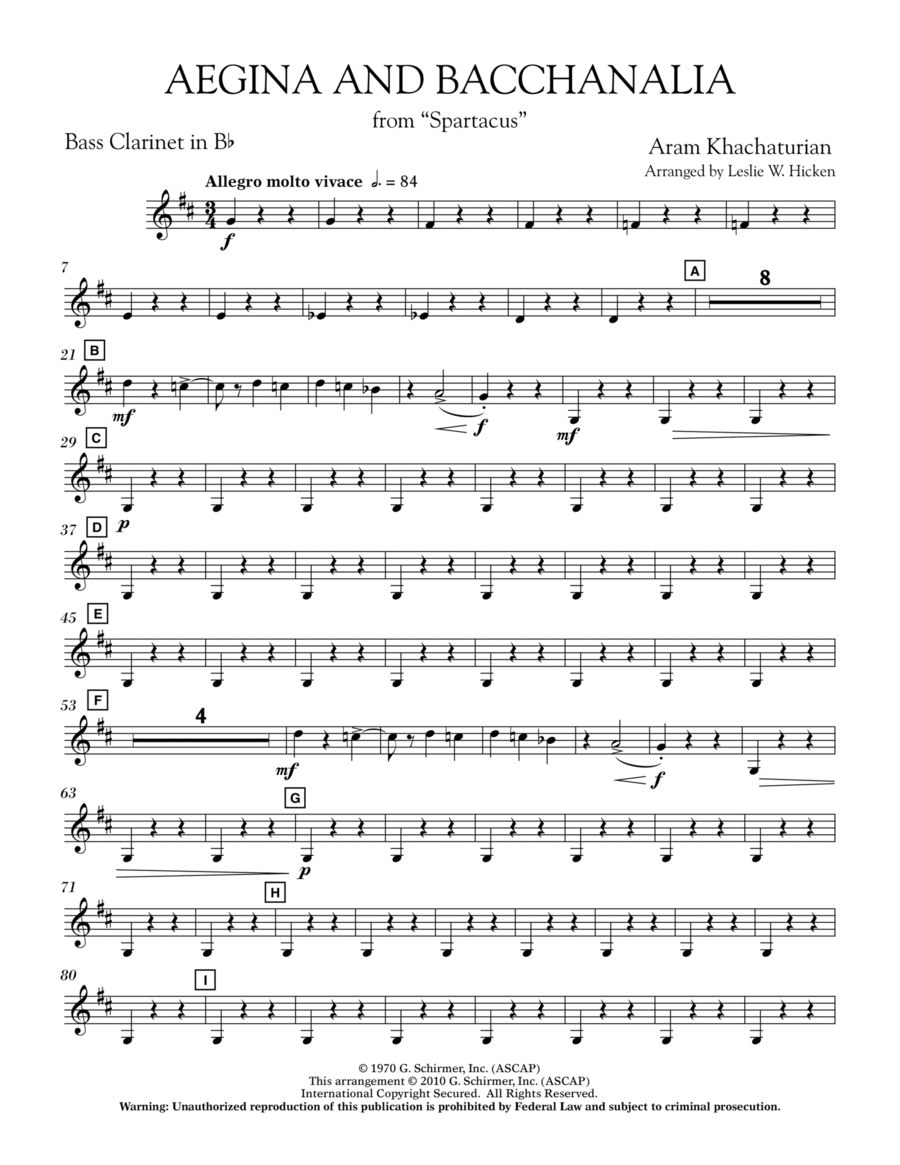 Aegina and Bacchanalia (from Spartacus) - Bb Bass Clarinet Bass Clarinet scores gallery preview page 1