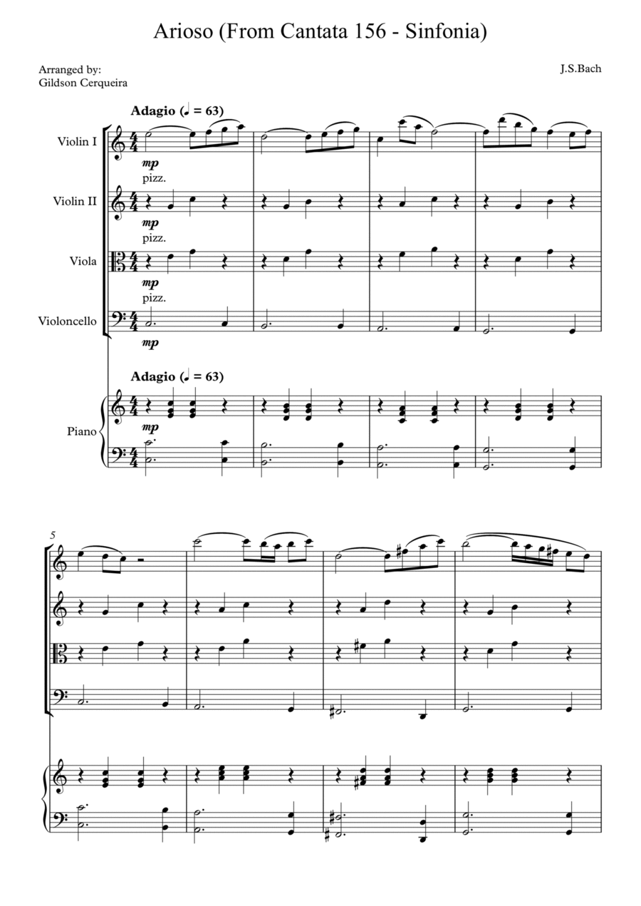 Arioso (From Cantata 156 - Sinfonia) String Quartet scores gallery preview page 1