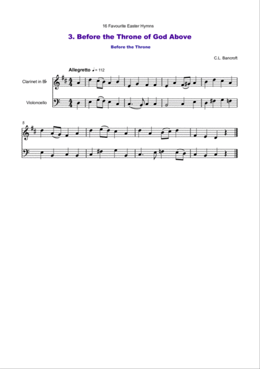 16 Favourite Easter Hymns for Clarinet and Cello Duet Clarinet scores gallery preview page 4