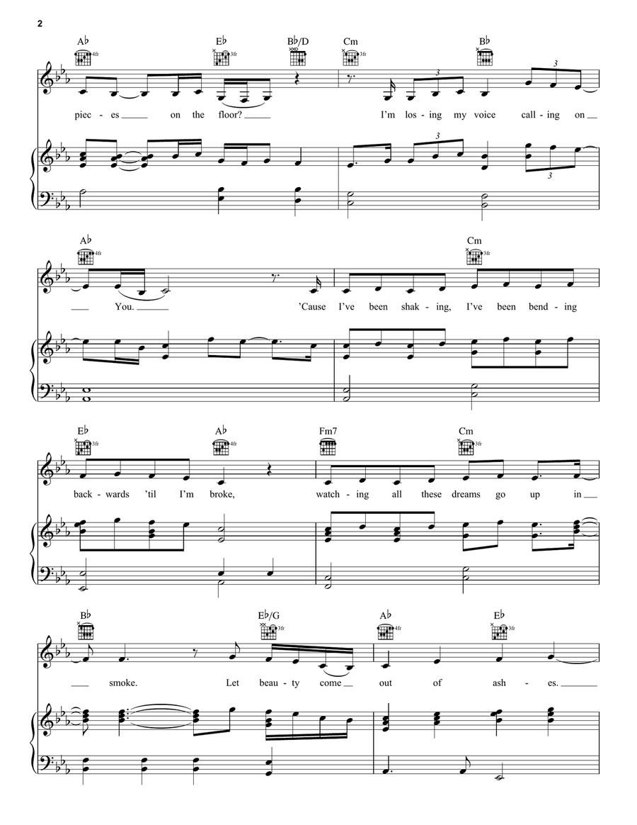 Ashes Piano, Vocal, Guitar scores gallery preview page 2