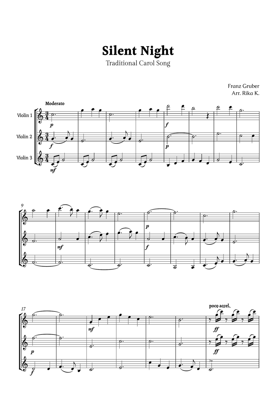 Silent Night for Violin Trio String Trio scores gallery preview page 1