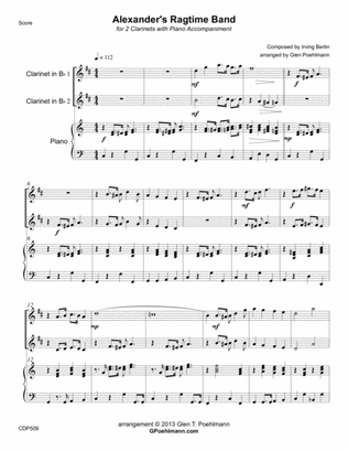 ALEXANDER'S RAGTIME BAND for 2 CLARINETS with Piano Accompaniment
