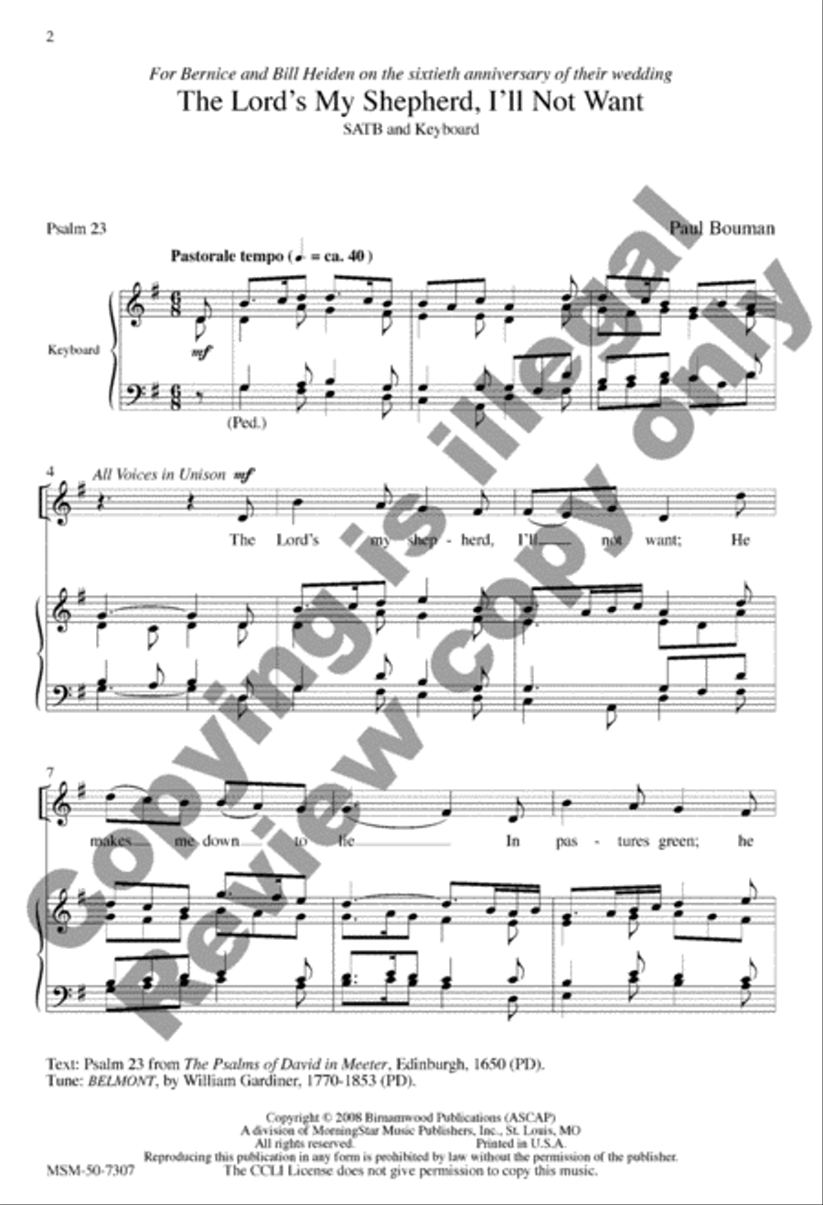 The Lord's My Shepherd, I'll Not Want 4-Part scores gallery preview page 2