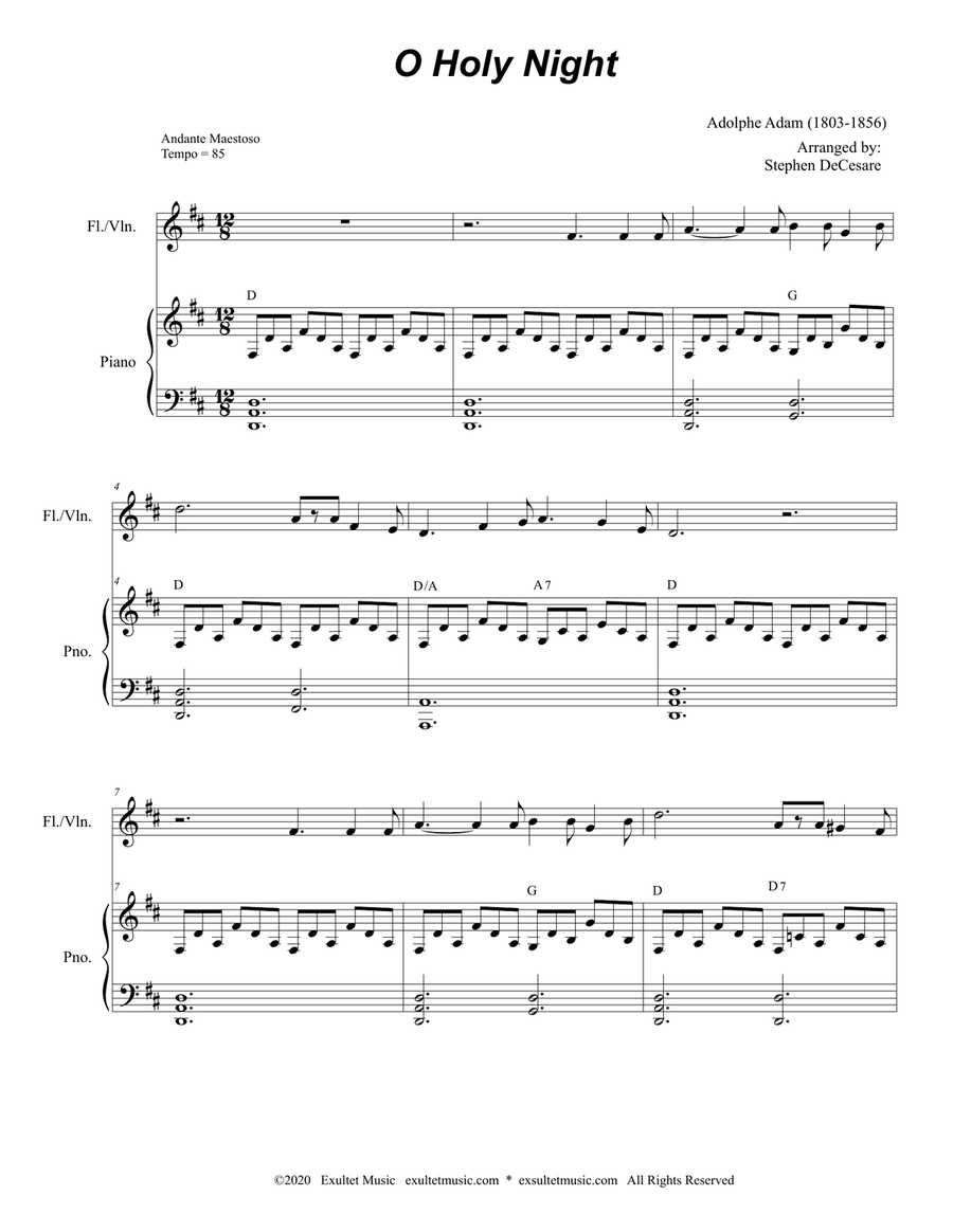 O Holy Night (for Flute or Violin solo and Piano) Flute scores gallery preview page 2
