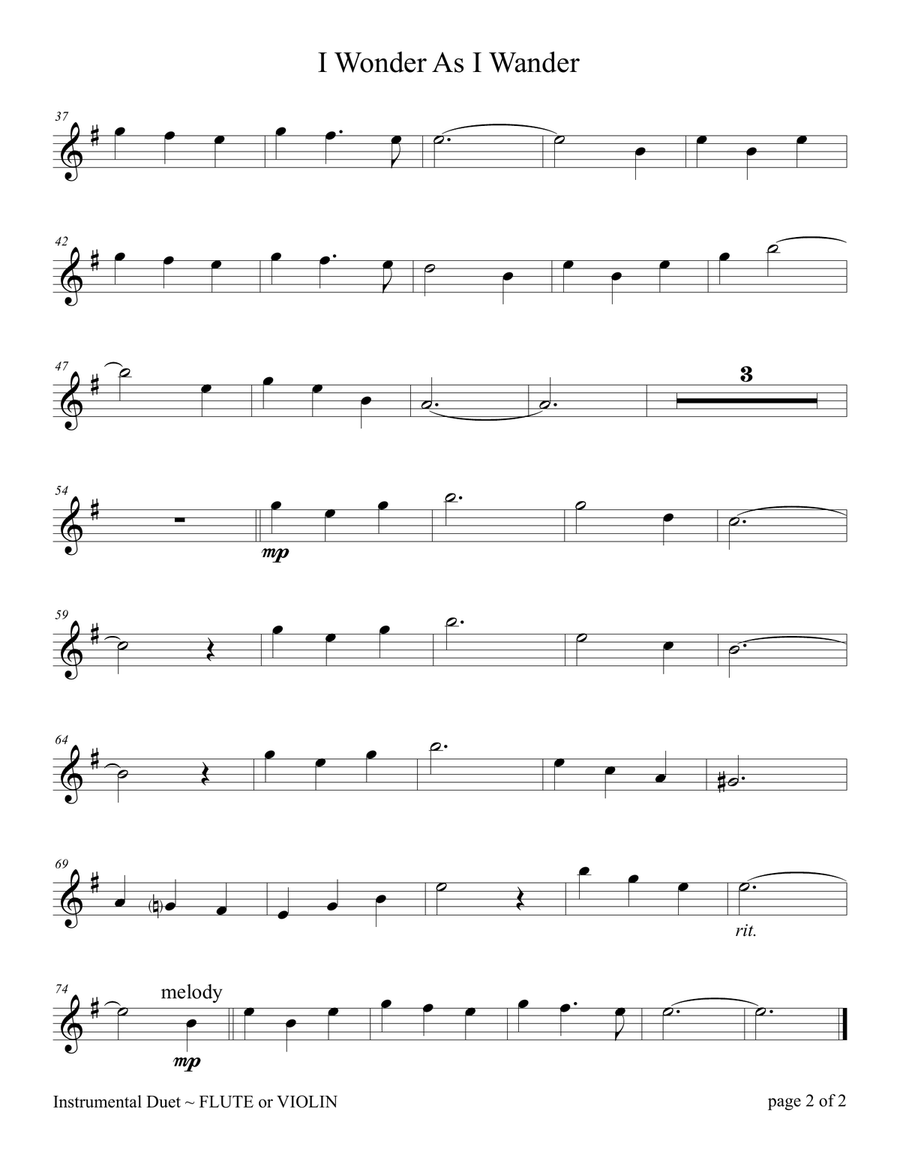 I Wonder As I Wander Violin Solo scores gallery preview page 2