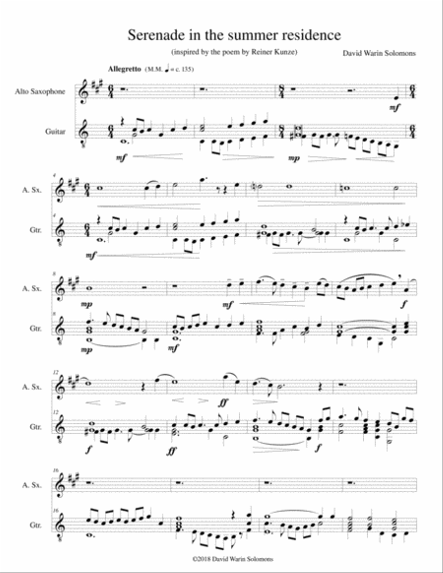 Serenade in the summer residence (Serenata nella residenza estiva) for alto saxophone and guitar Alto Saxophone scores gallery preview page 1