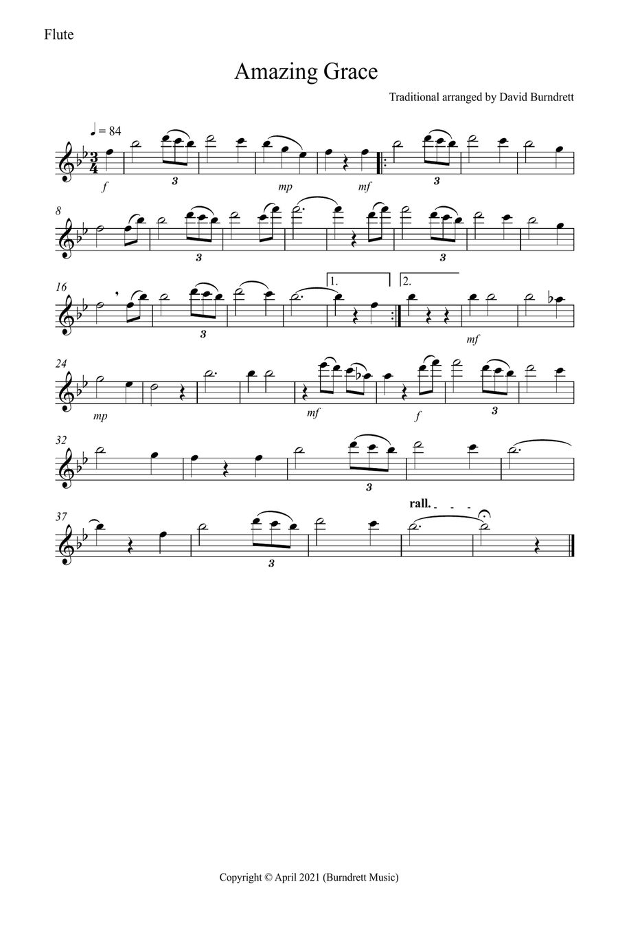 Amazing Grace for Flute and Baritone Saxophone Duet Woodwind Duet scores gallery preview page 3