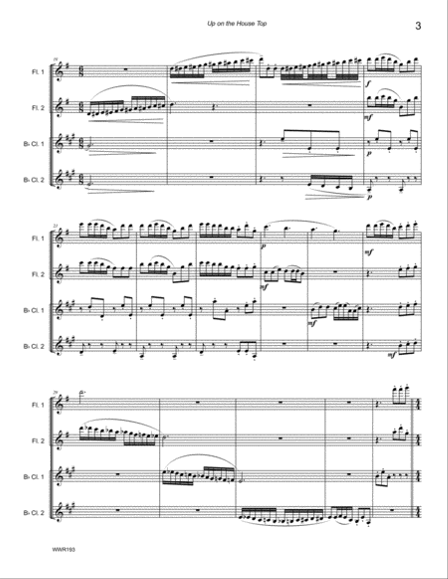 UP ON THE HOUSETOP - WOODWIND QUARTET (2 Flutes & 2 Clarinets) Woodwind Quartet scores gallery preview page 3