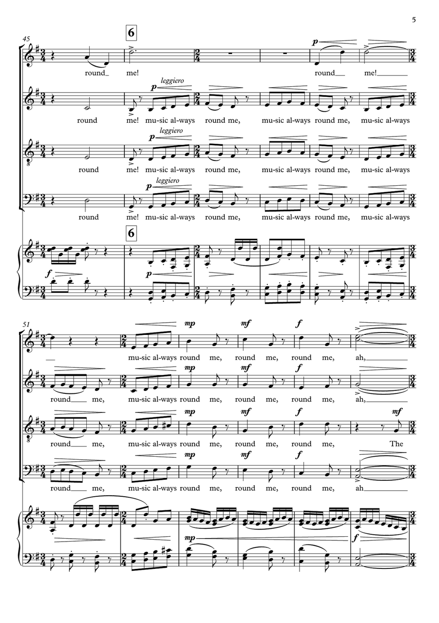 Music always round me (for SATB choir and piano) Divisi scores gallery preview page 5