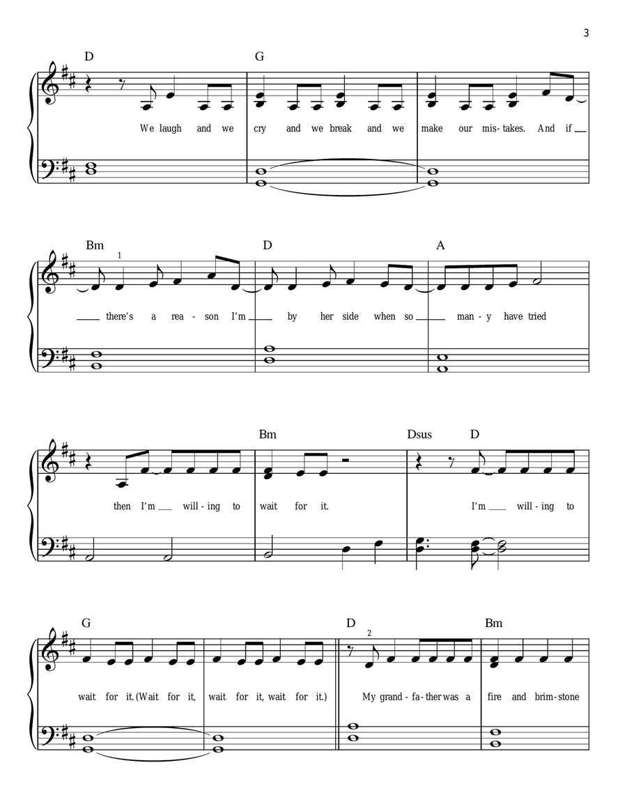 Wait For It (from Hamilton) Easy Piano scores gallery preview page 3