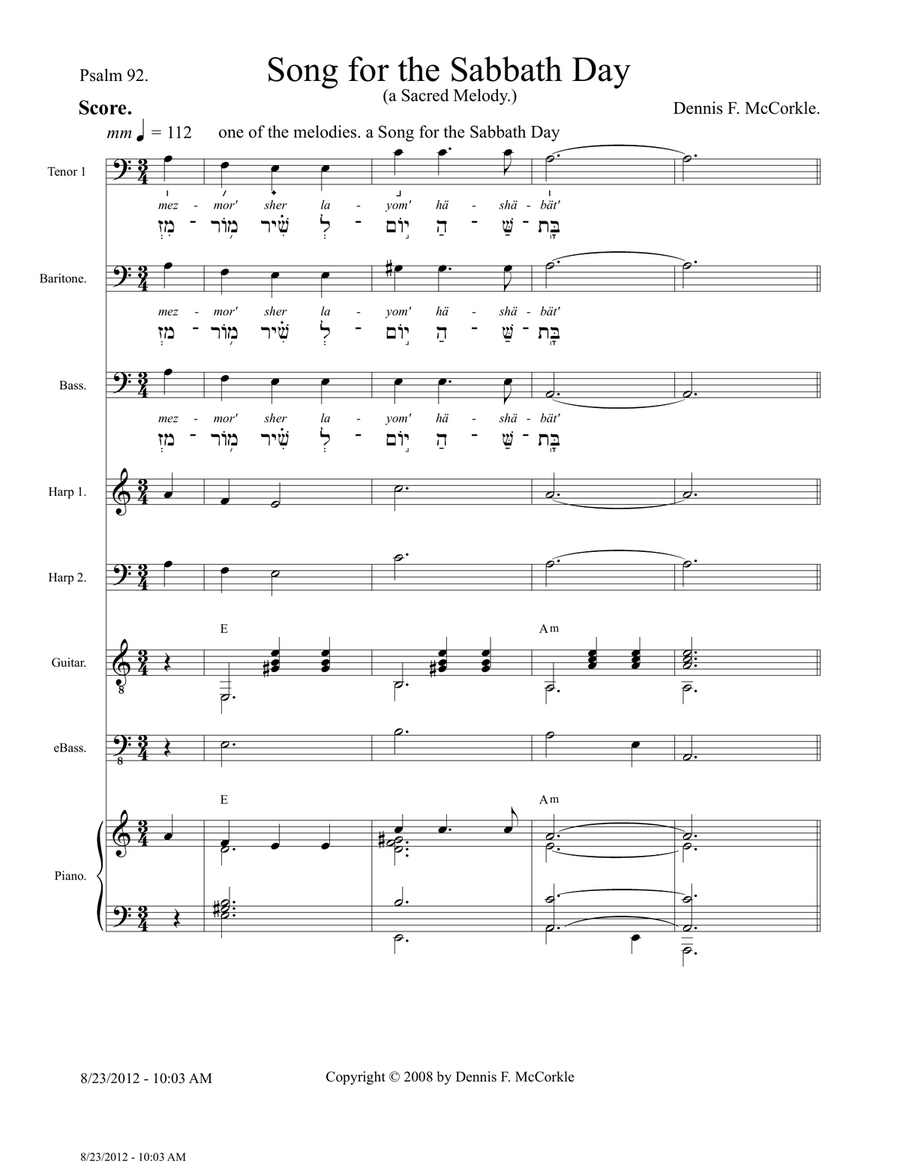 Psalm 92 - Score Only Small Ensemble scores gallery preview page 1