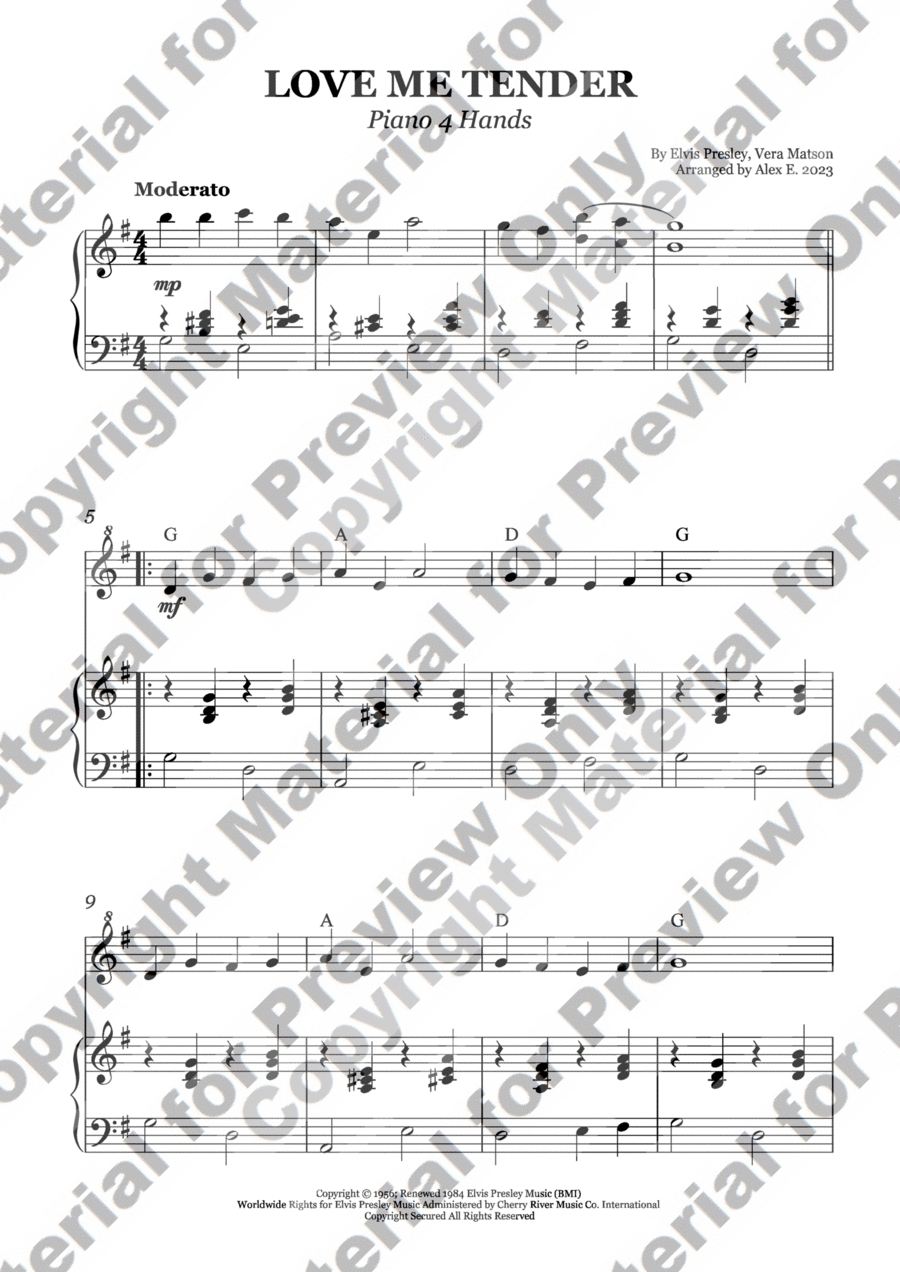 Love Me Tender 1 Piano, 4-Hands scores gallery preview page 1